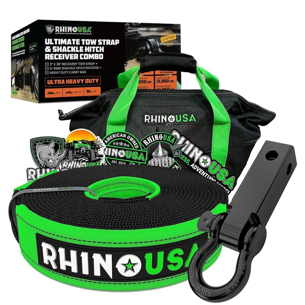 Rhino USA ultimate tow strap $ shackle hitch receiver combo